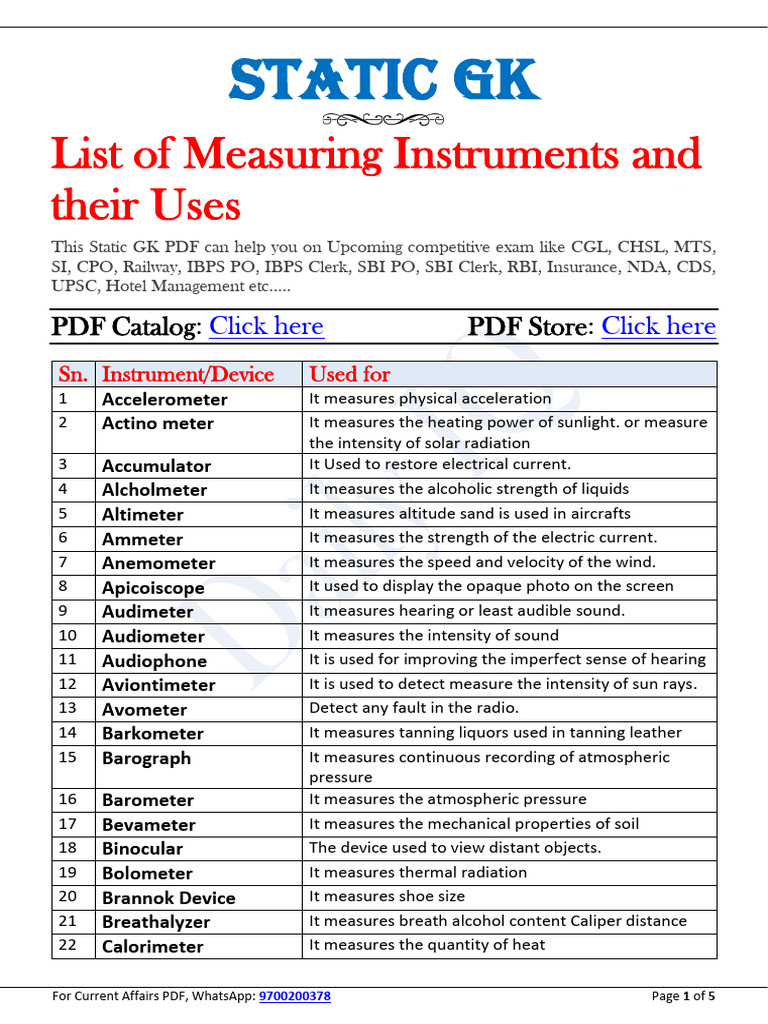 Measuring Instruments and Their Uses | PDF