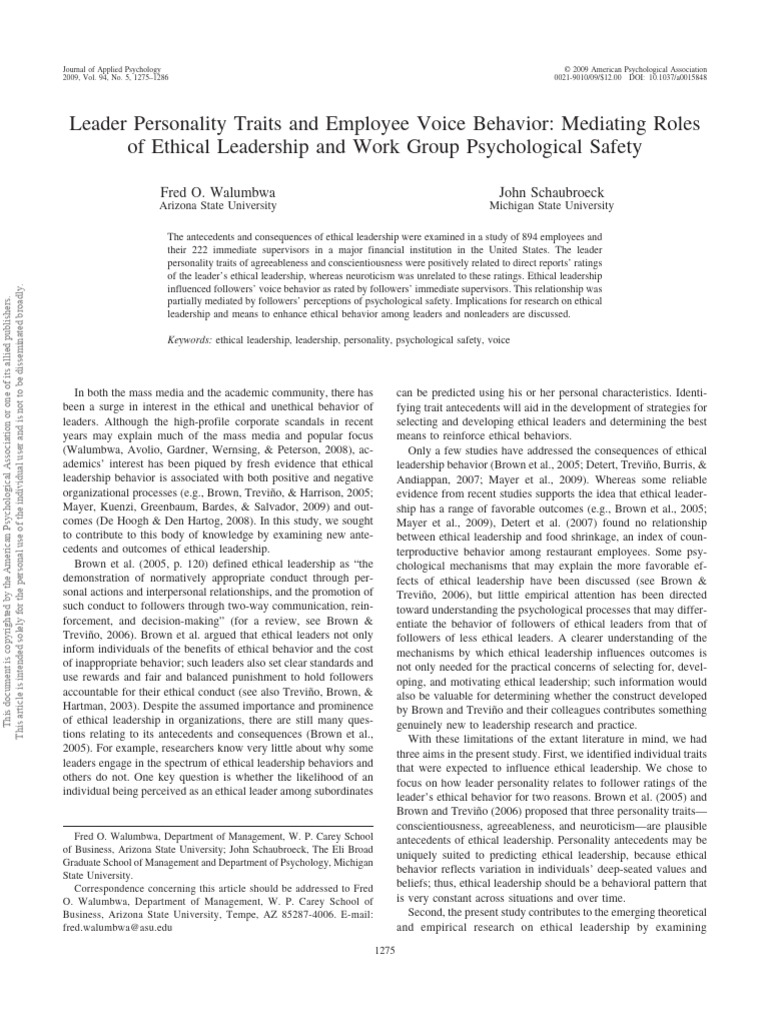 Leader Traits and Ethical Leadership Impact | PDF | Leadership | Psychology