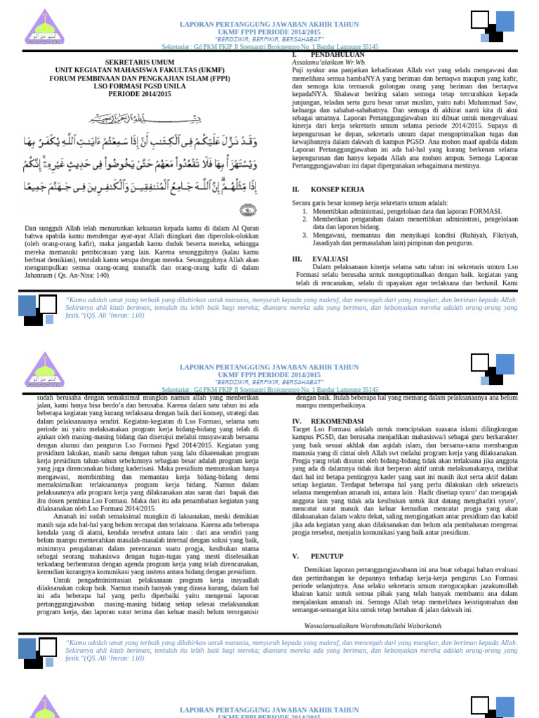 Laporan Pertanggungjawaban UKMF FPPI 2015 | PDF