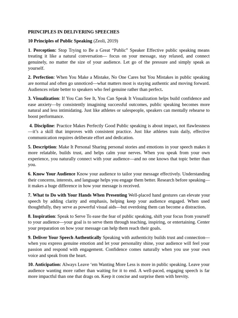 Principles in Delivering Speeches (1) | PDF | Public Speaking | Persuasion