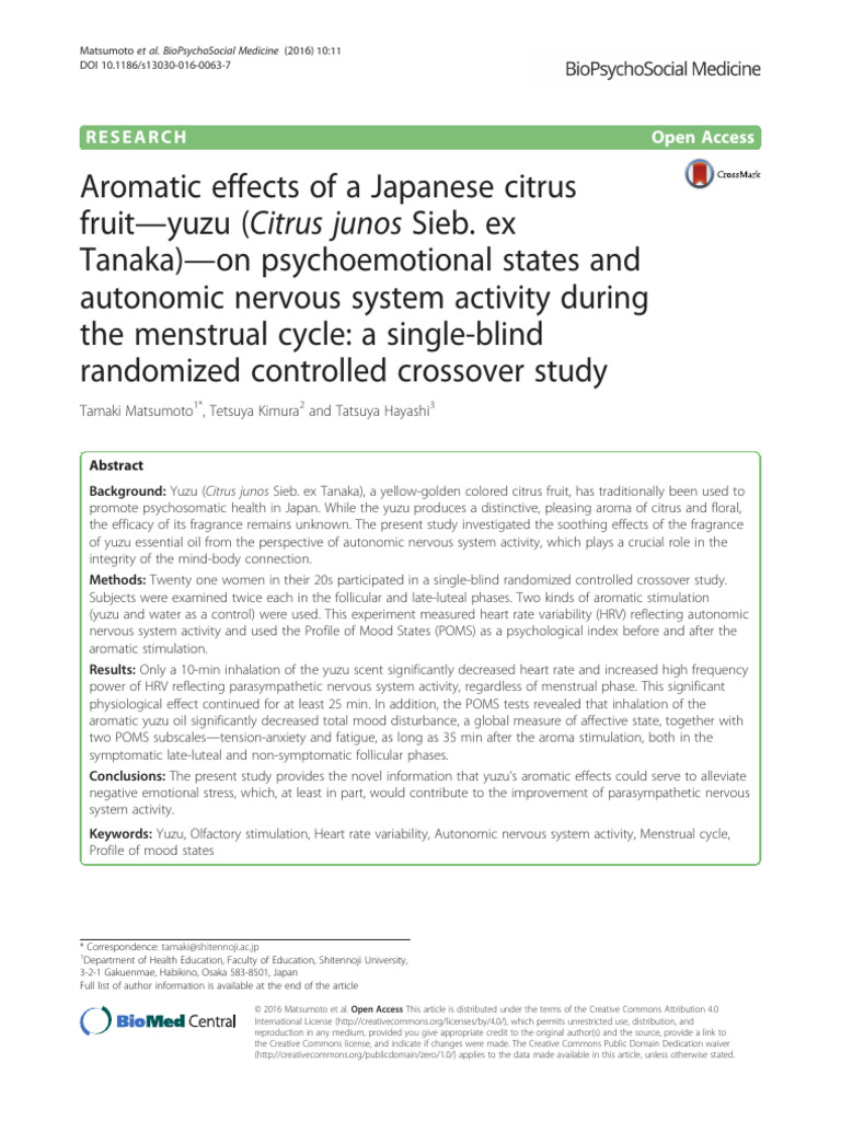 Yuzu Aroma's Impact on Women's Mood | PDF | Menstrual Cycle ...