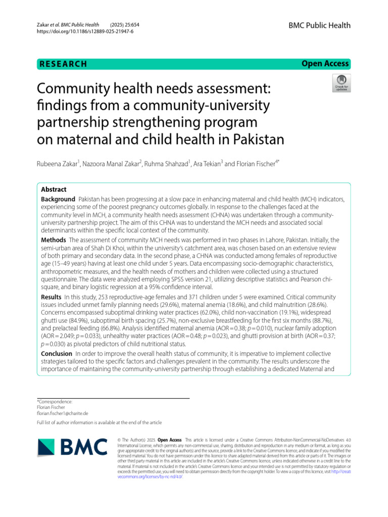 Community Health Needs in Pakistan MCH | PDF | Body Mass Index ...