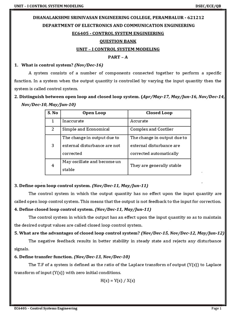 EC6405 Control System and Engineering | PDF | Bandwidth (Signal ...