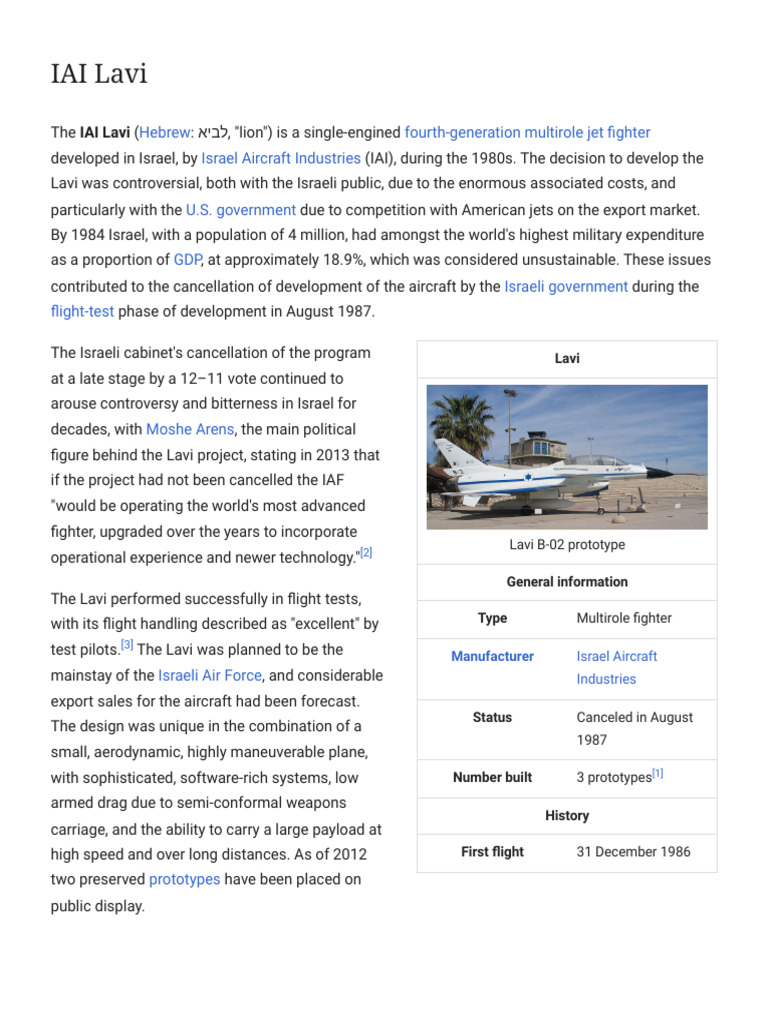 IAI Lavi - Wikipedia | PDF | Aircraft | Jet Aircraft