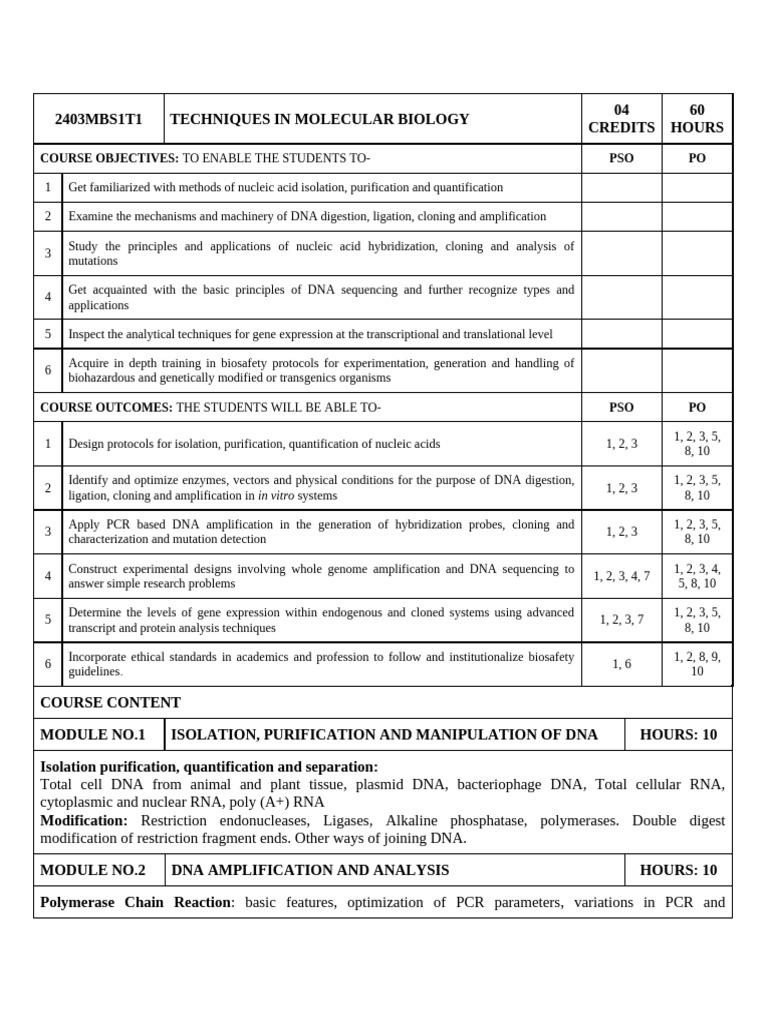 Molecular Biology Techniques Course Guide | PDF | Polymerase Chain ...