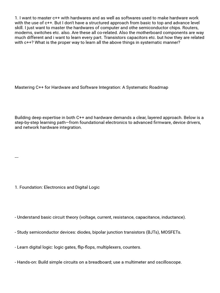 Master C++ for Hardware Integration | PDF | Electrical Network | Logic Gate