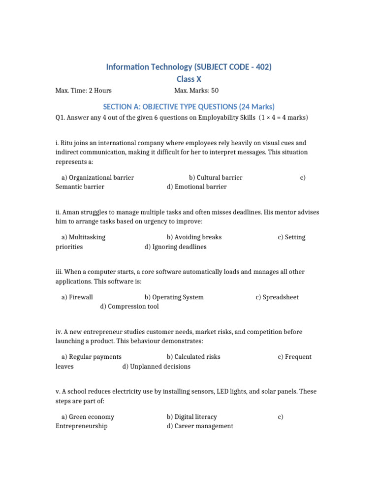 Class X IT Exam Questions and Answers | PDF | Database Index | Computer ...