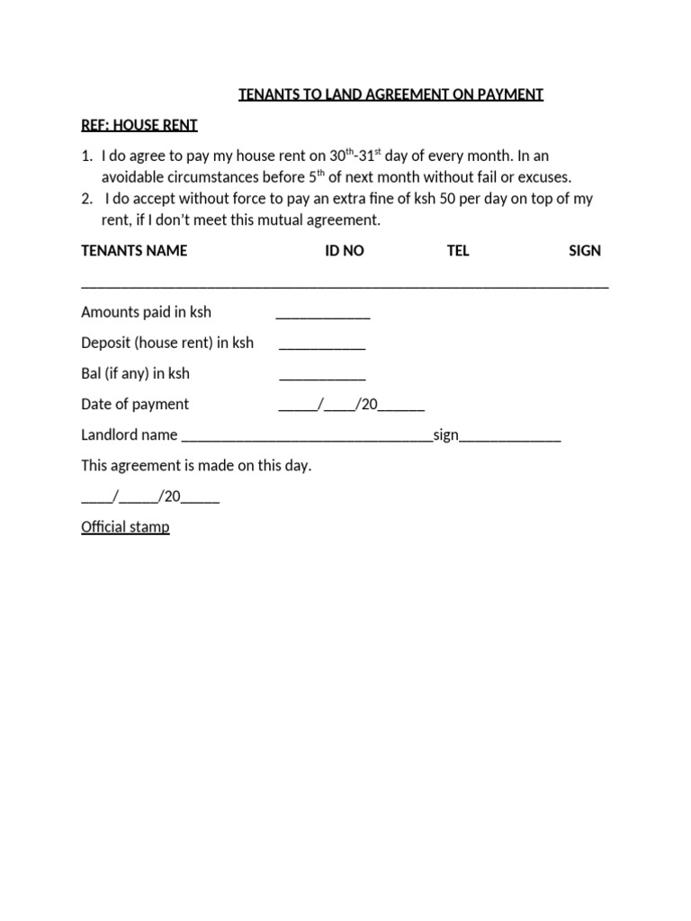 Tenant Rent Payment Agreement | PDF