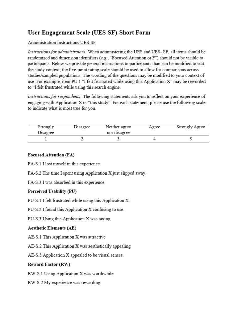 User Engagement Scale Instrument Short | PDF | Cognition ...
