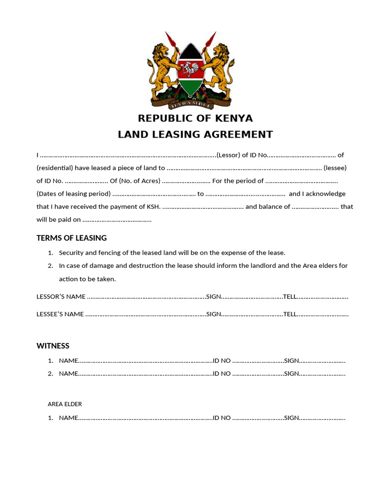 Kenya Land Leasing Agreement Template | PDF