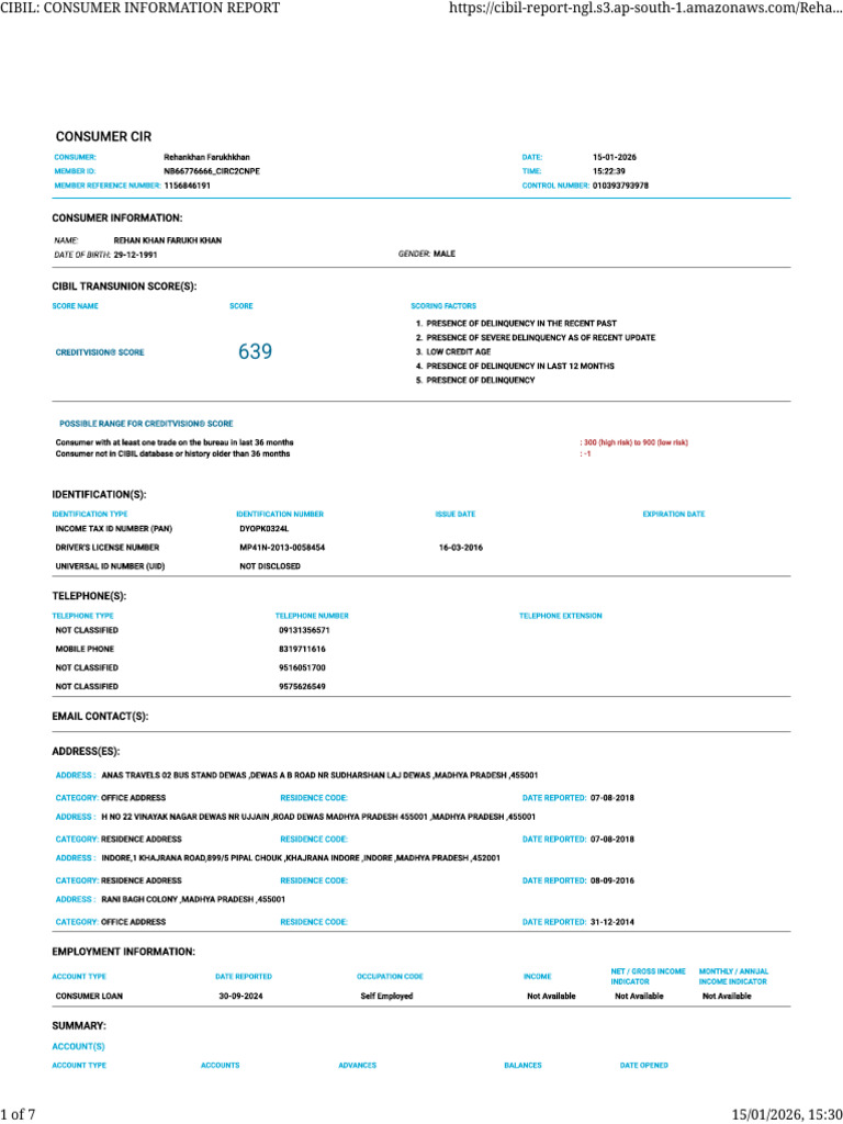Cibil_ Consumer Information Report(9) | PDF