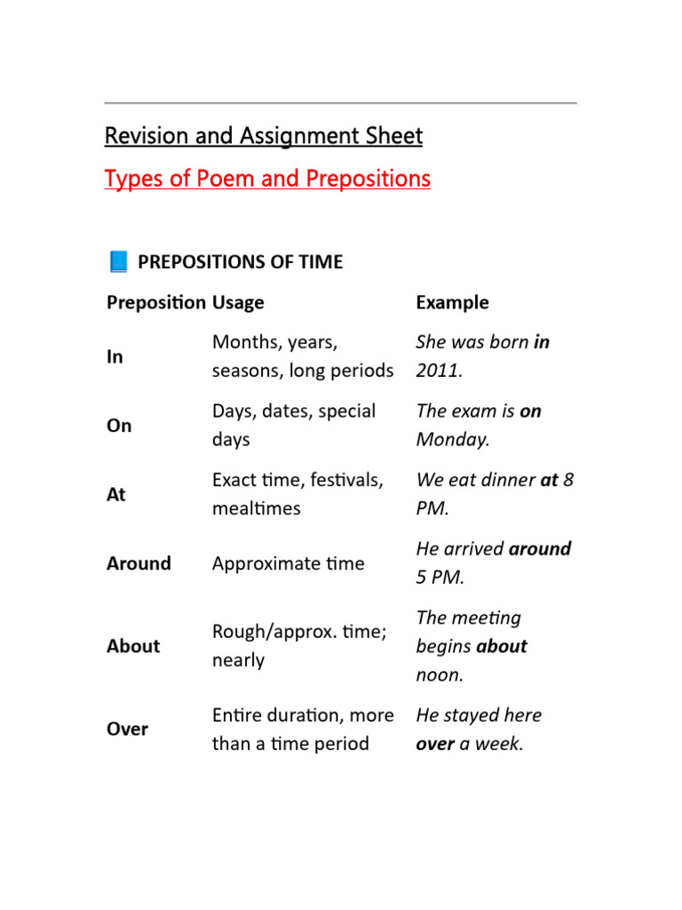 Poem Types and Prepositions Guide | PDF | Poetry