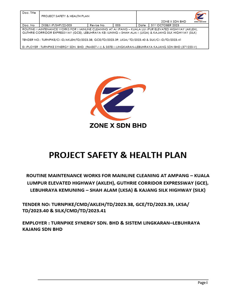 Project Safety & Health Plan ZXSB | PDF | Occupational Safety And ...