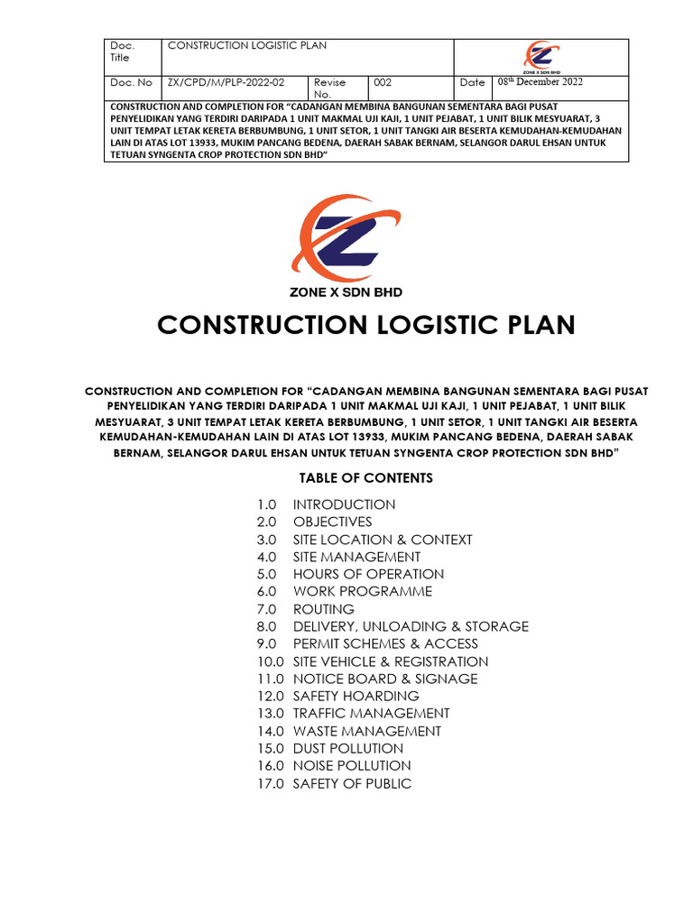 Construction Logistics Plan for Research Center | PDF