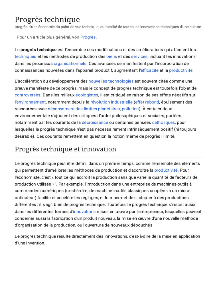 Progrès technique et innovations clés | PDF | Changement technologique ...