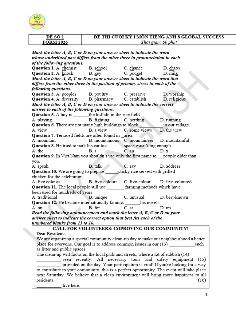 LỚP 8 TEST | PDF | Bamboo | Vietnam
