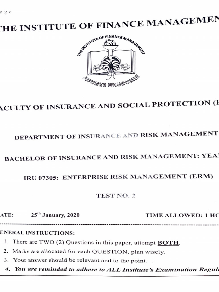 Enterprise Risk Management Exam Paper | PDF | Risk
