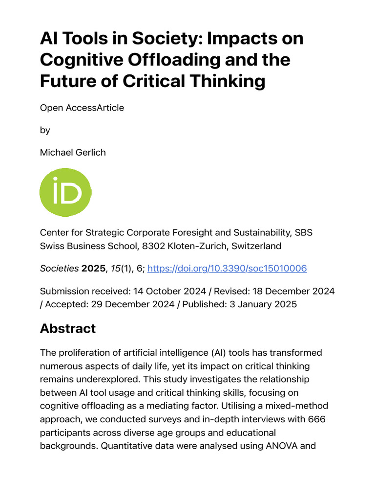 AI Tools' Impact on Critical Thinking | PDF | Critical Thinking ...