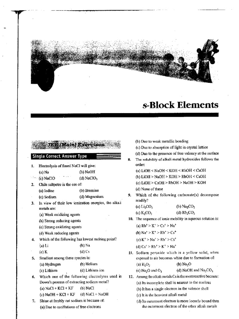 S-block Elements Problems Cengage VJ | PDF