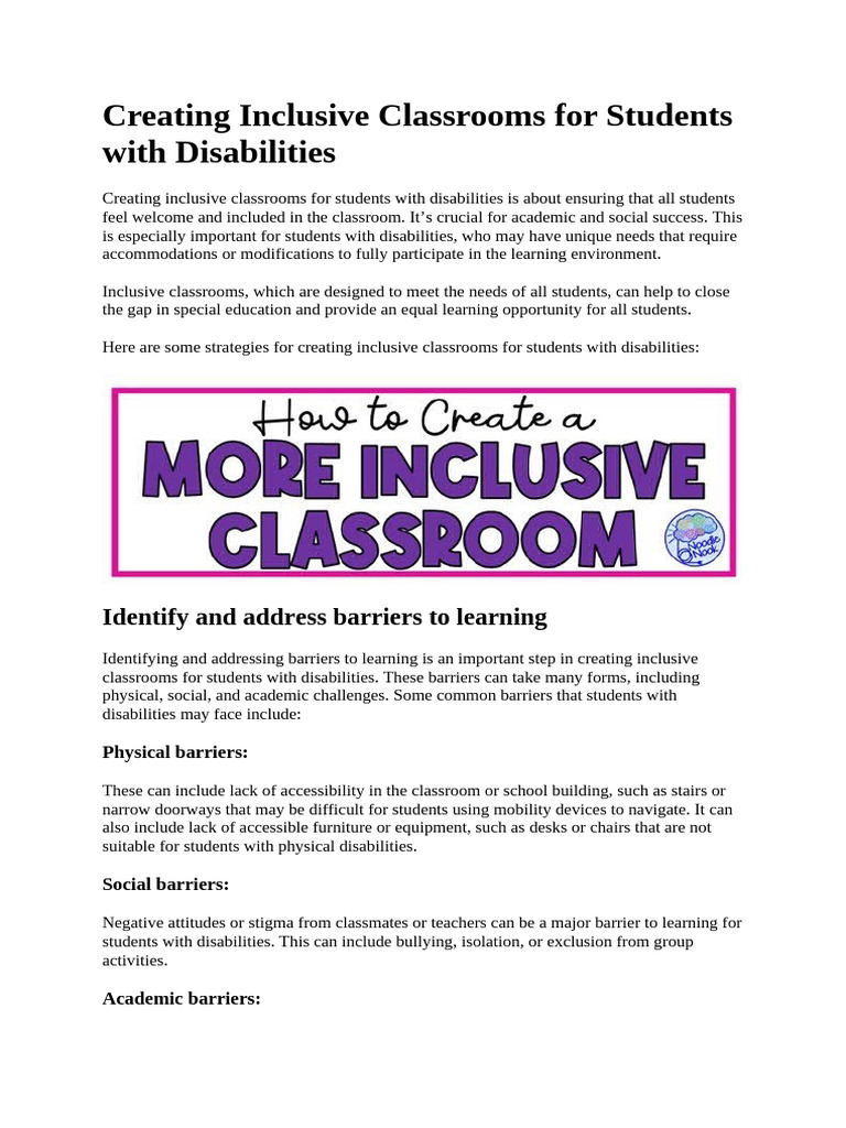 Inclusive Classrooms for Students with Disabilities | PDF | Classroom ...