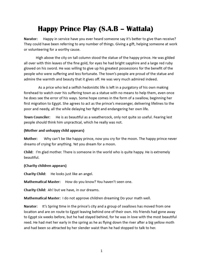 Happy Prince Play Script Summary | PDF
