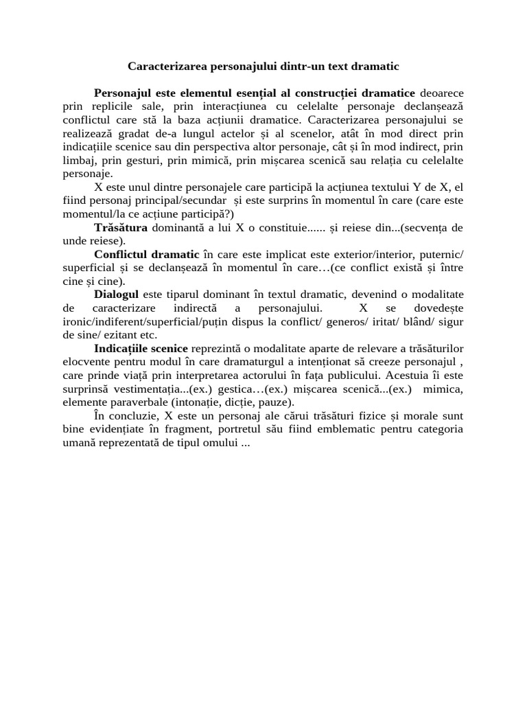 Caracterizare Personaj Dramatic | PDF