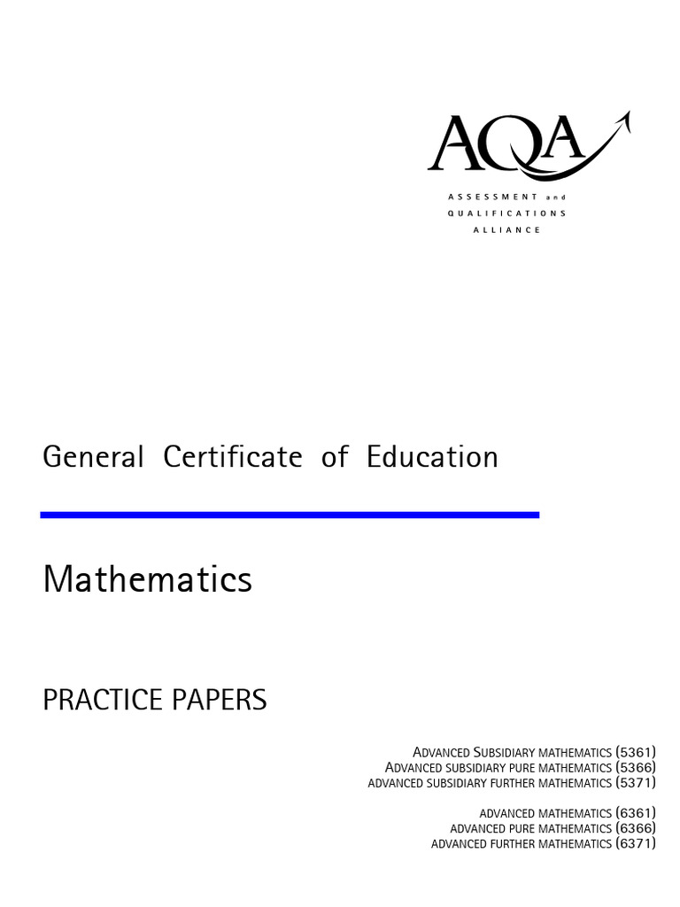 AQA Advanced Mathematics Practice Papers | PDF | Equations | Circle