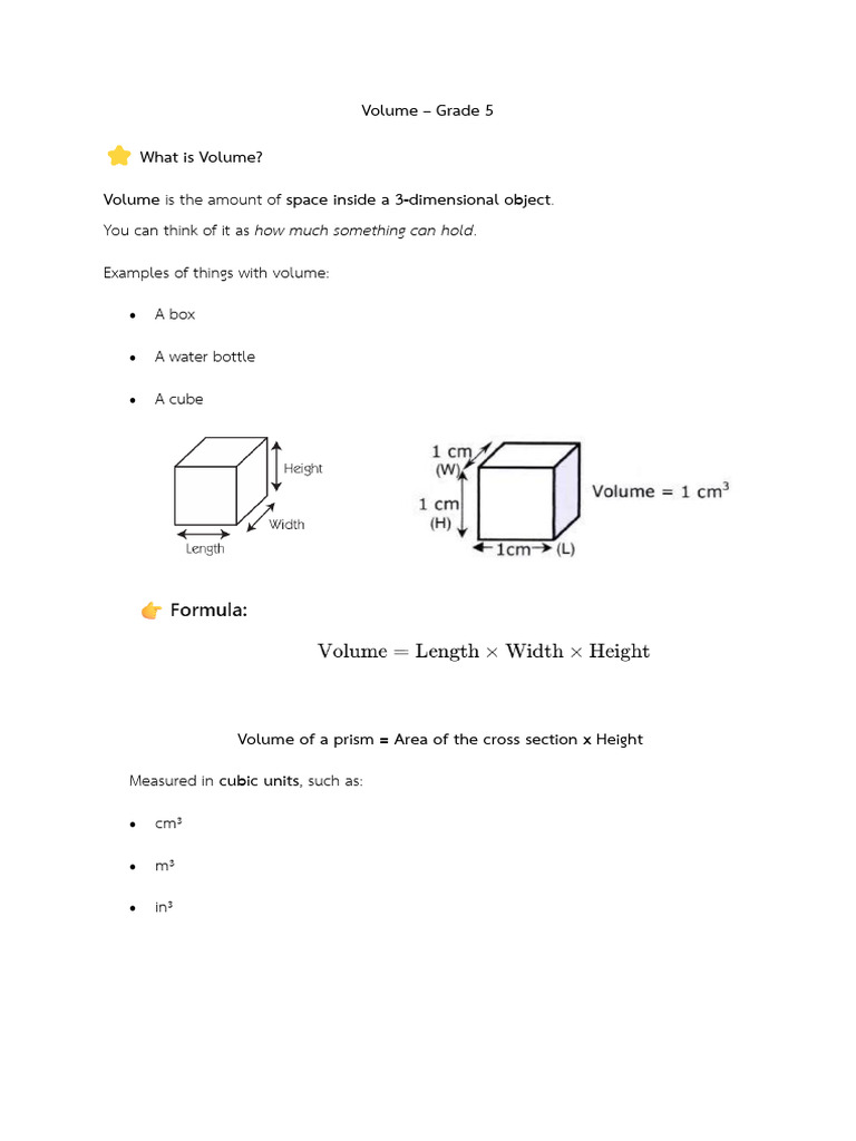 Understanding Volume for Grade 5 Students | PDF