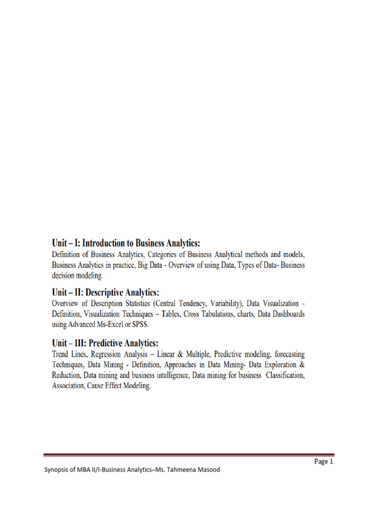 MBA Business Analytics Course Overview | PDF | Mathematical ...