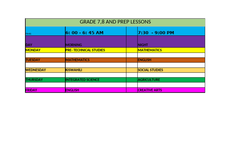 Grade 7-8 Weekly Lesson Schedule | PDF