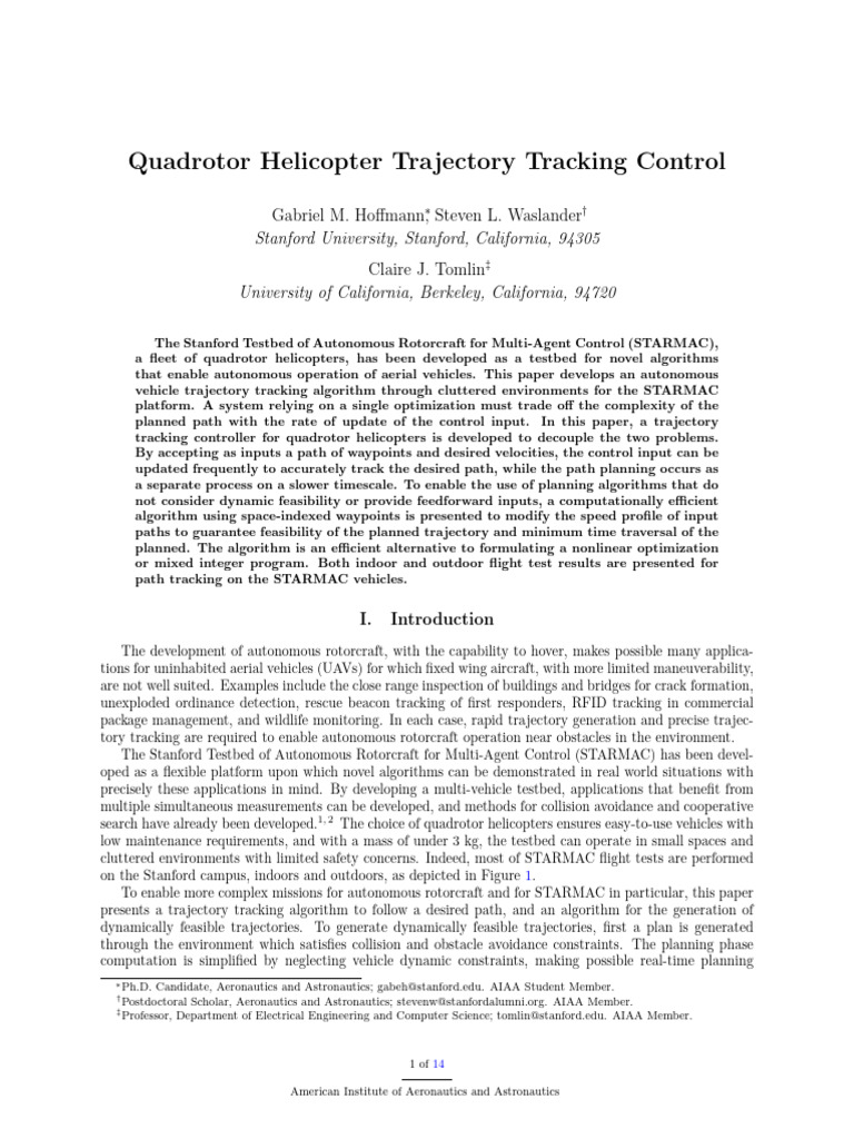 Quadrotor Trajectory Tracking Control | PDF | Helicopter Rotor | Rotation