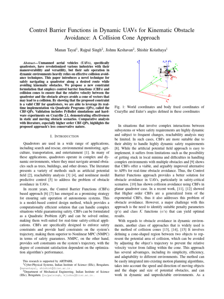 Collision Cone CBFs for UAV Obstacle Avoidance | PDF | Mechanics