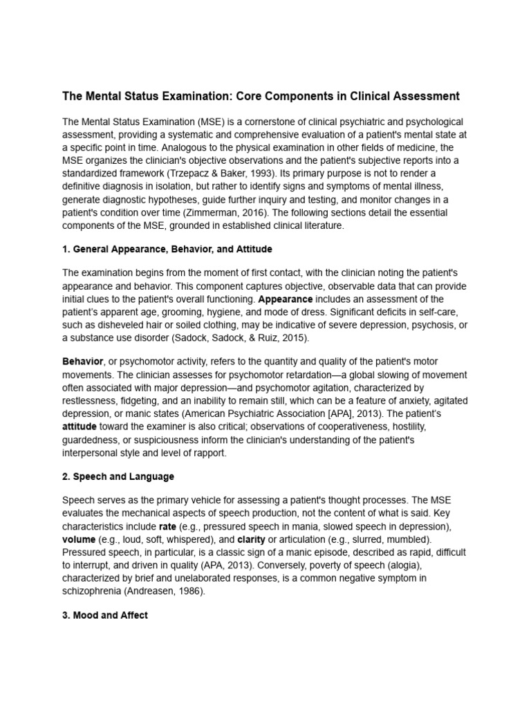 The Mental Status Examination_ Core Components in Clinical Assessment ...