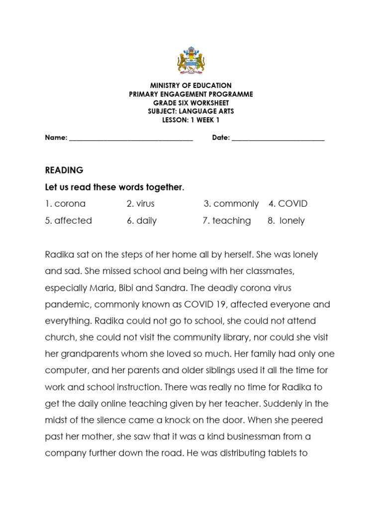 Grade 6 Language Arts Week 1 Lesson 1 - 2021 - Term 2 | PDF | Bone ...