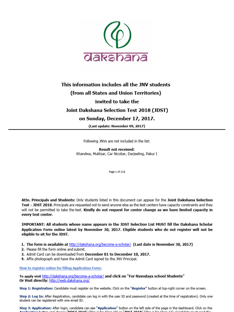 JDST 2018 Selection List and Guidelines | PDF