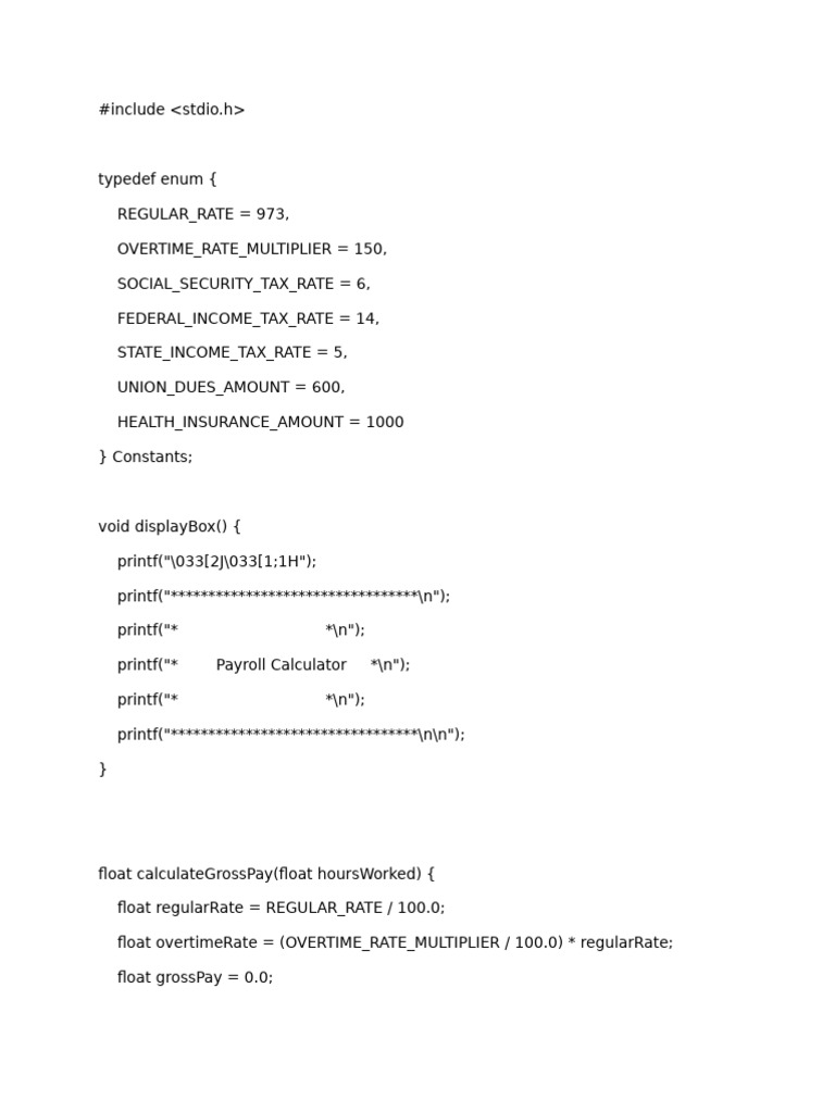 Payroll Calculator in C Programming | PDF | Computer Programming ...