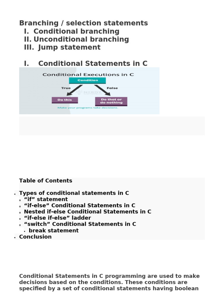 Unit - II - Topic 1- Conditional Stateemnts, Unconditional Stateemnts ...