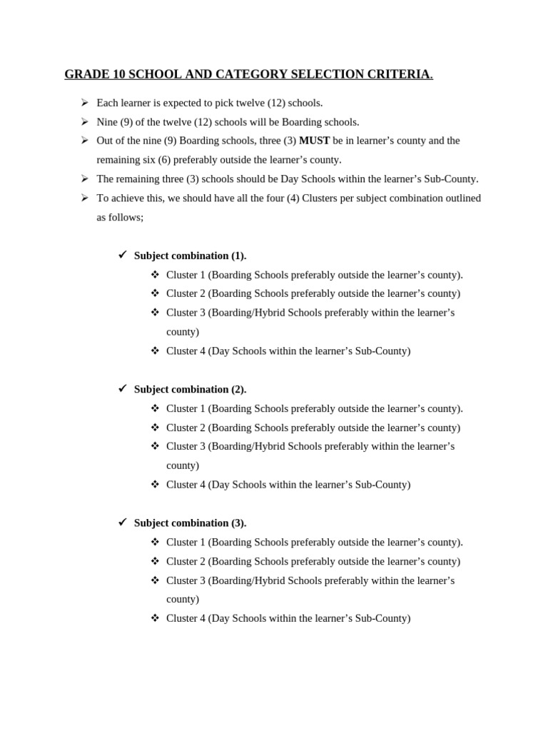 Grade 10 School Selection Criteria | PDF