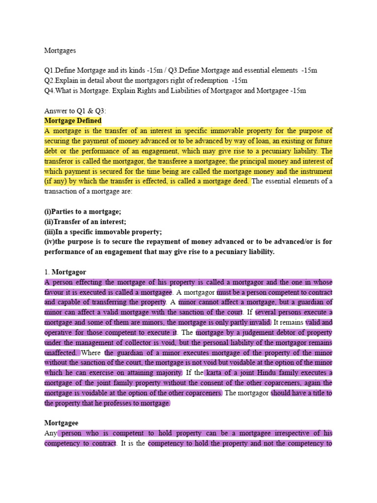 Understanding Mortgages: Types & Rights | PDF | Mortgage Law | Mortgages