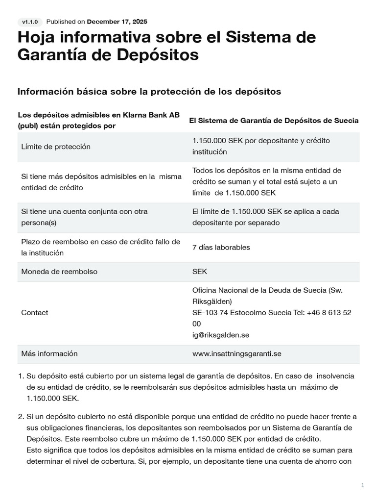 Klarna Es DGS Information Sheet | PDF | Bancos | Crédito