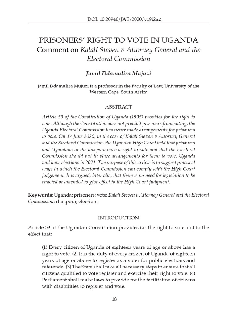 Prisoners' Voting Rights in Uganda | PDF | Suffrage | Uganda
