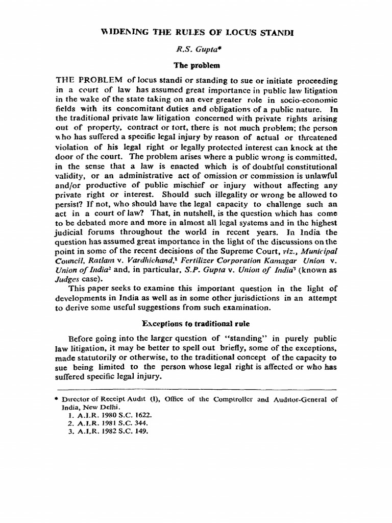 Expanding Locus Standi in Public Law | PDF | Standing (Law) | Public Law