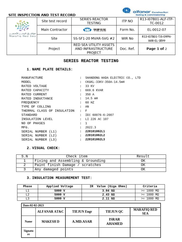 20 Mvar Series Reactor-2 | PDF | Power (Physics) | Electricity