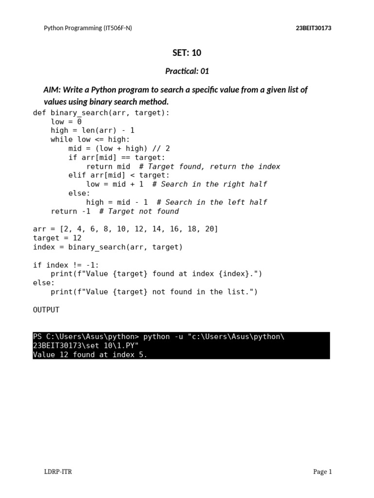 Python Binary Search and Selection Sort | PDF