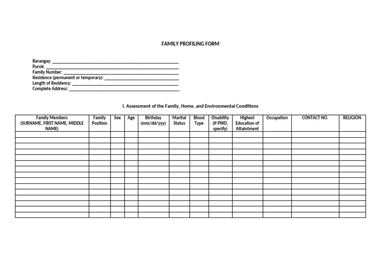 Family Profiling Form Template | PDF