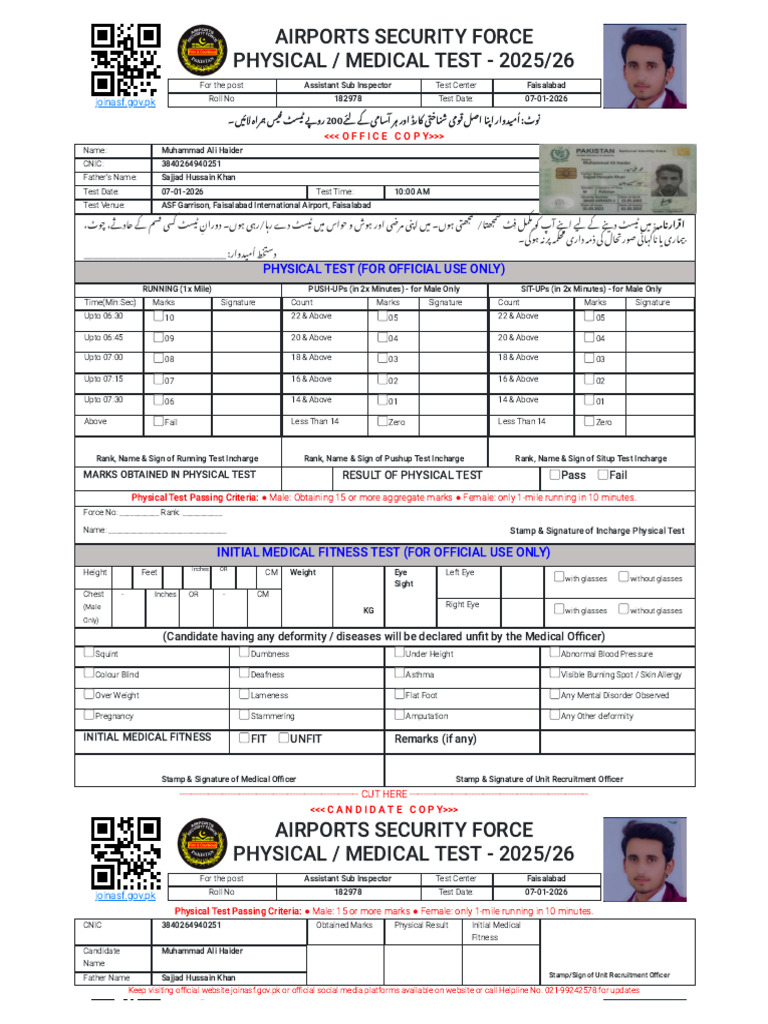 ASF Physical Test Details 2025/26 | PDF | Medical Specialties ...