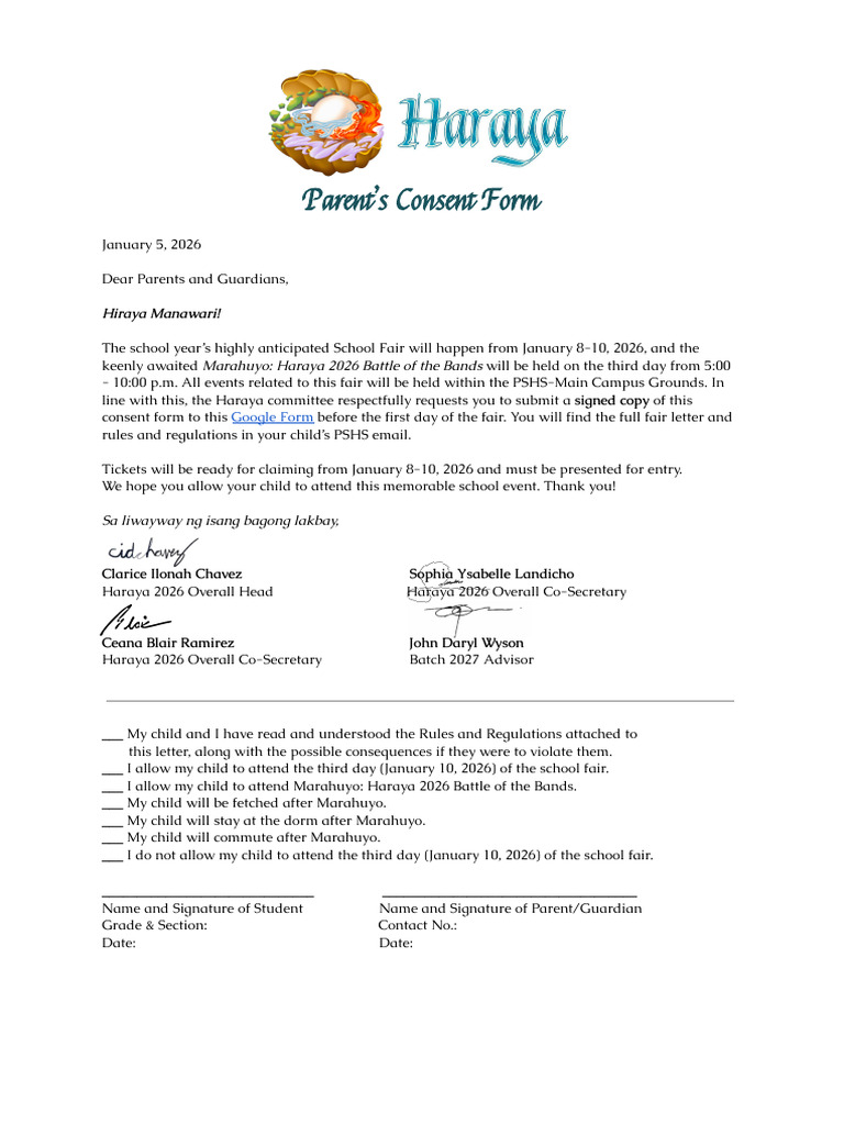 Parent Consent for School Fair 2026 | PDF