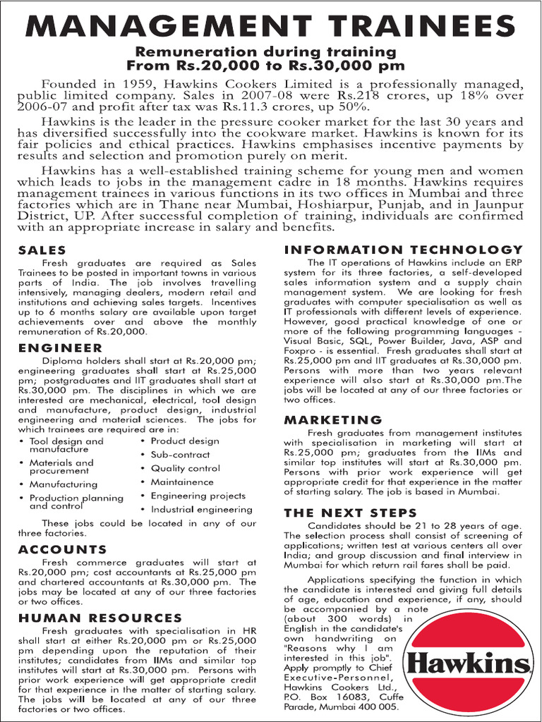 Hawkins Management Trainee | PDF