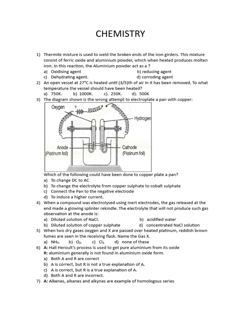 Chemistry Quiz: Reactions and Concepts | PDF | Chloride | Chemical ...