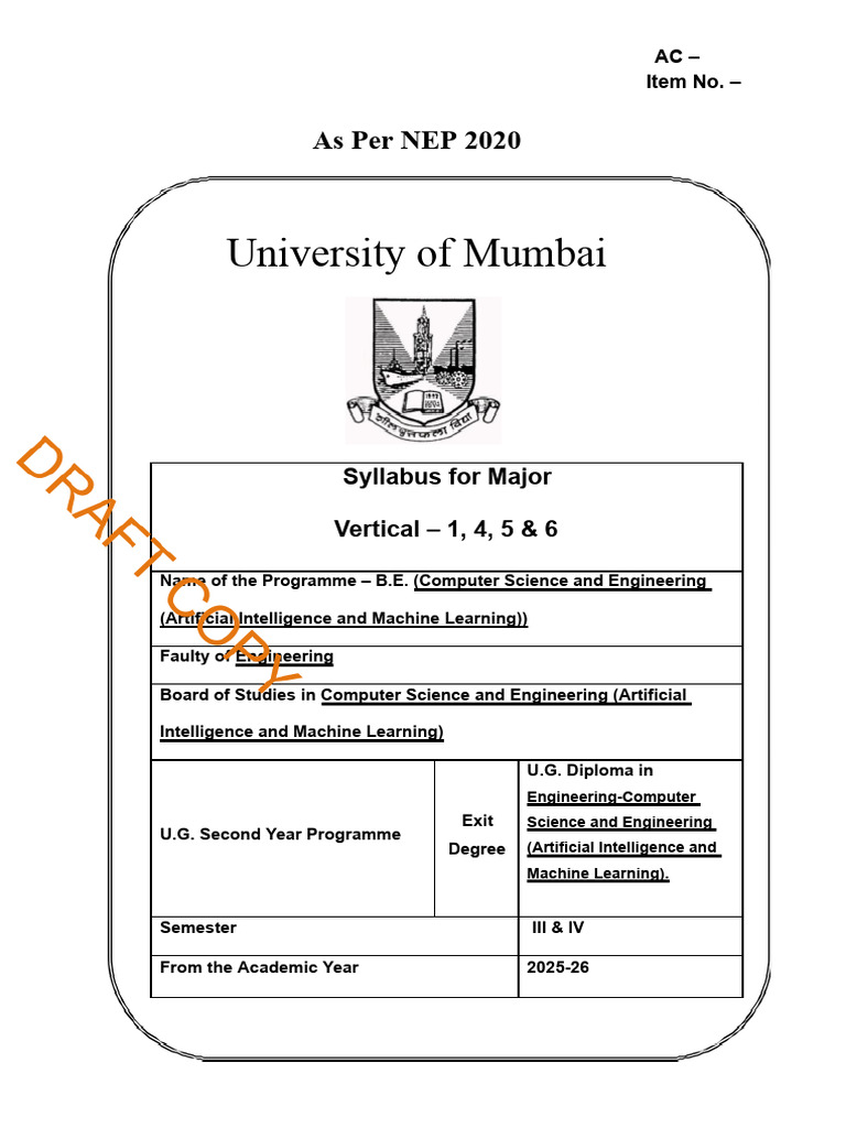 Mumbai University B.E. AI & ML Syllabus | PDF | Matrix (Mathematics ...